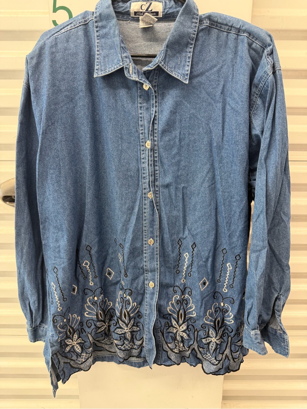 CZ Denim Embroidered Button-Up Shirt - Blue